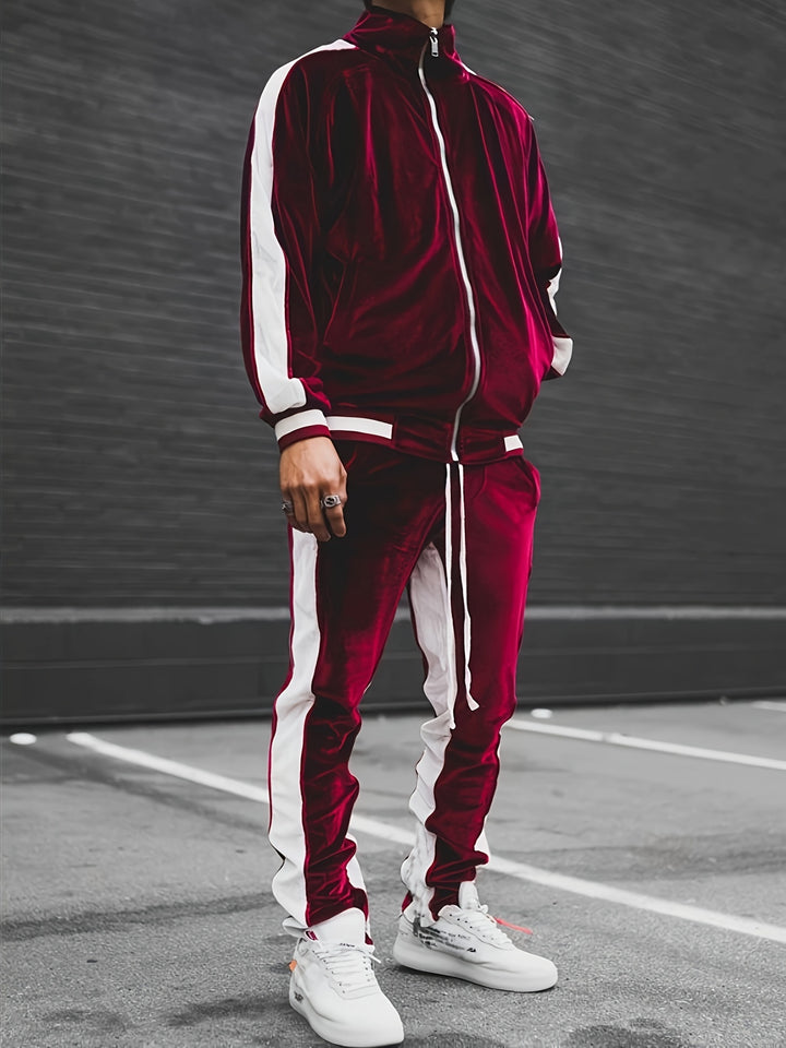 Men's Classic Velvet Athletic Tracksuit Set for Gym and Running