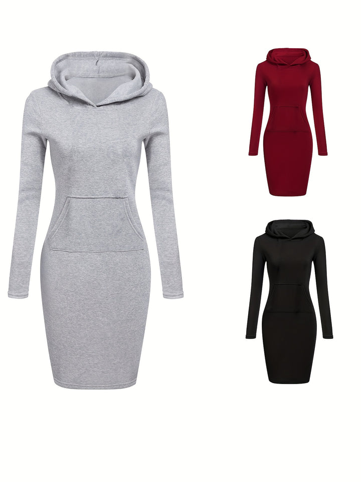 Elegant Girls Hooded Dress With Pocket Casual Solid Long Sleeve Dress Spring Fall Christmas Gift