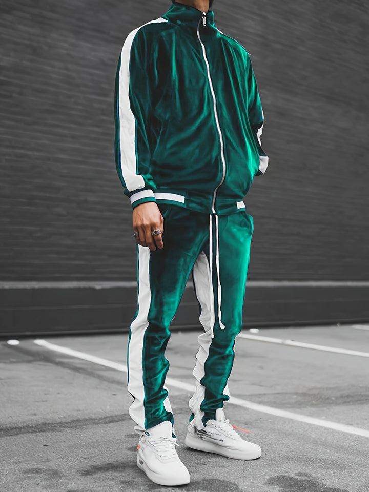 Men's Classic Velvet Athletic Tracksuit Set for Gym and Running