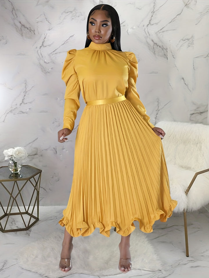 Elegant Matching Two-piece Skirt Set, Puff Sleeve Top & Pleated Skirt Outfits, Women's Clothing