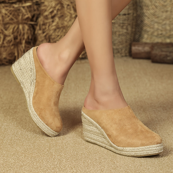 Women's Espadrille Wedge Sandals, Comfy Closed Toe Backless Slip On Heels, Casual Summer Backless Sandals