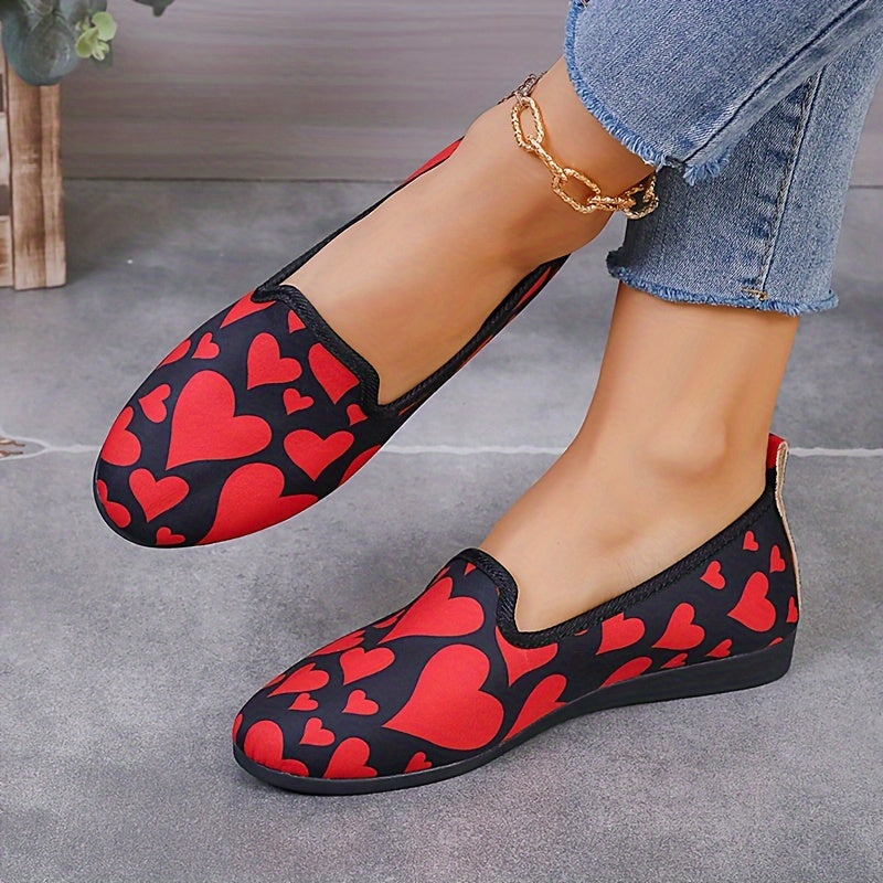 Women's Love Pattern Flat Shoes, Valentine's Day Soft Sole Slip On Shoes, Casual All-Match Daily Flats