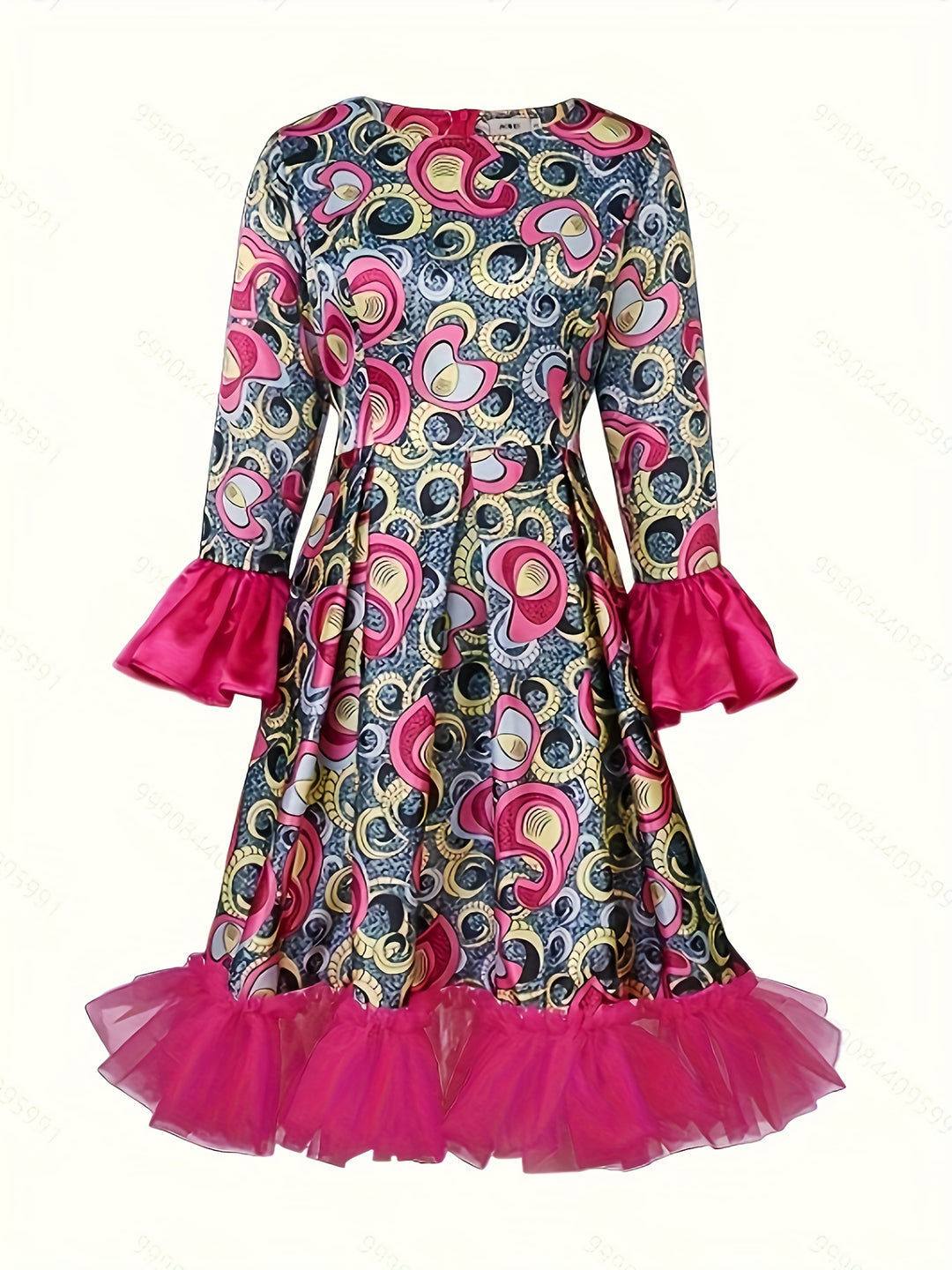 Stylish Plus Size Party Dress with Mesh Trim and Colorblock Pattern for Women