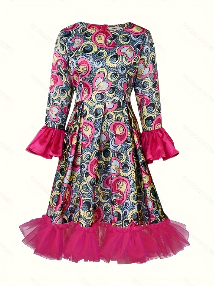 Stylish Plus Size Party Dress with Mesh Trim and Colorblock Pattern for Women
