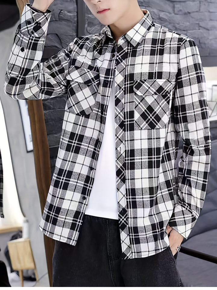 Classic Design Plaid Print Men's Casual Button Up Long Sleeve Shirt, Men's Clothes For Spring Summer Autumn, Tops For Men