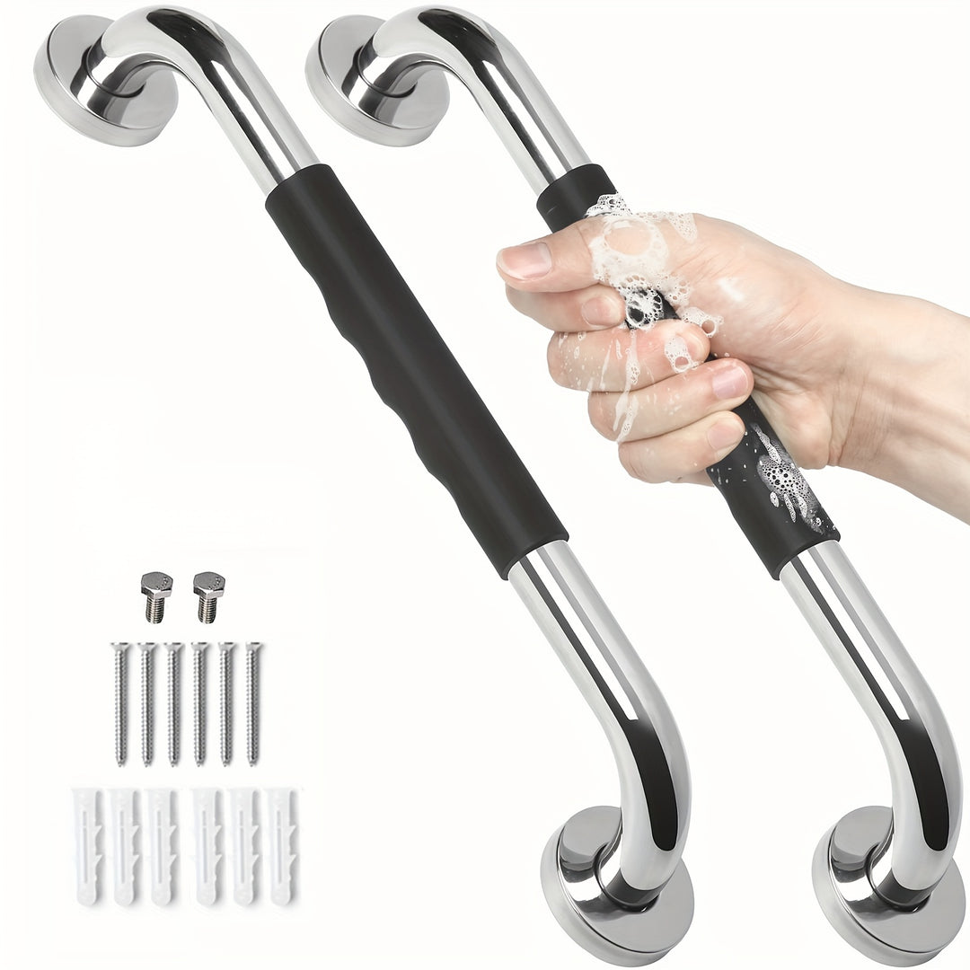 1Set Shower Grab Bar, Home Bathroom Grab Bar, SUS 304 Stainless Steel, Shower Handle, Bath Handle, Grab Bars Senior For Bathroom, Safety Bathroom Assist Handle, Bathroom Handicap Safety Grab Bar, For Bathtubs & Showers, 12/16/20 Inches