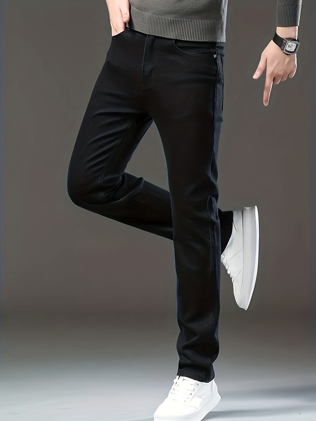 Slim Fit Straight Leg Jeans, Men's Casual Stretch Trousers For Business