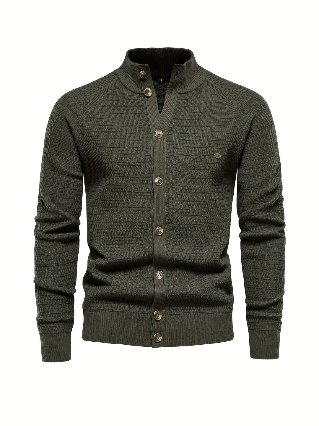 Men's Classic Design Knitted Cardigan Cotton Blend Button Mock Neck Sweater