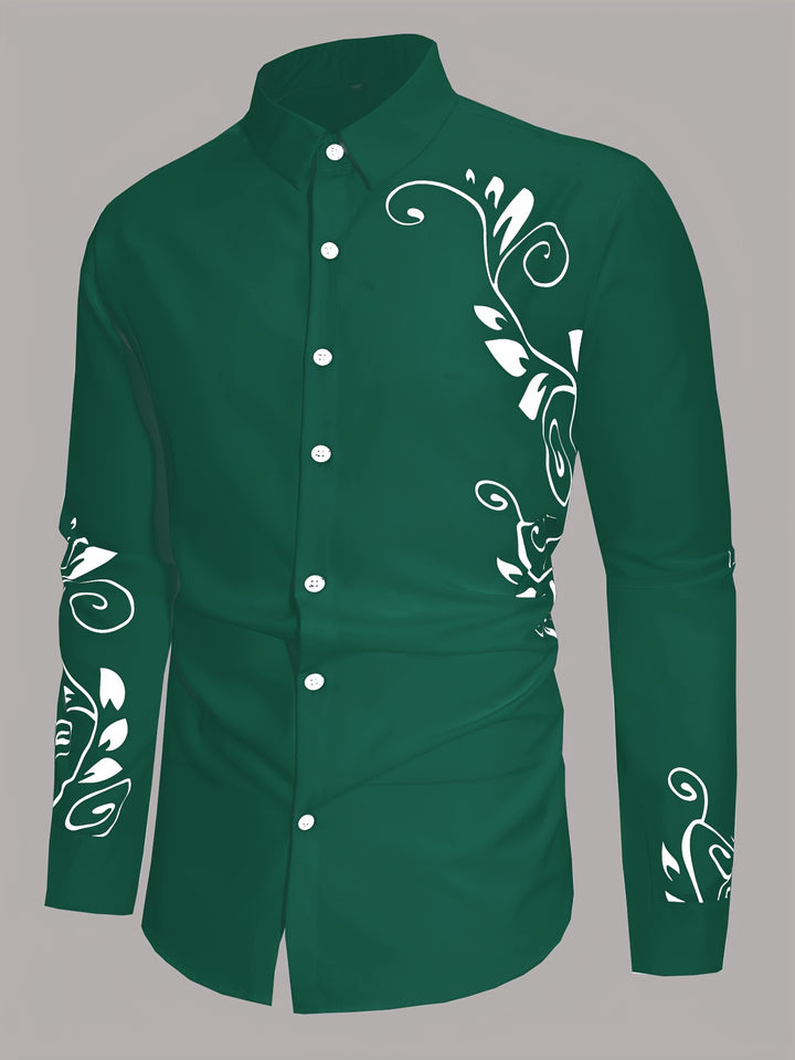 Simple Print Men's All-match Casual Long Sleeve Lapel Shirt, Spring Fall