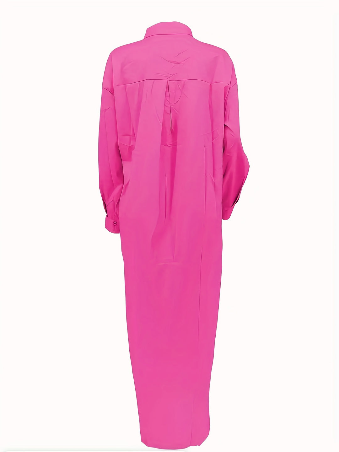 Plus Size Elegant Shirt, Women's Plus Solid Long Sleeve Turn Down Collar Button Up Maxi Shirt Dress