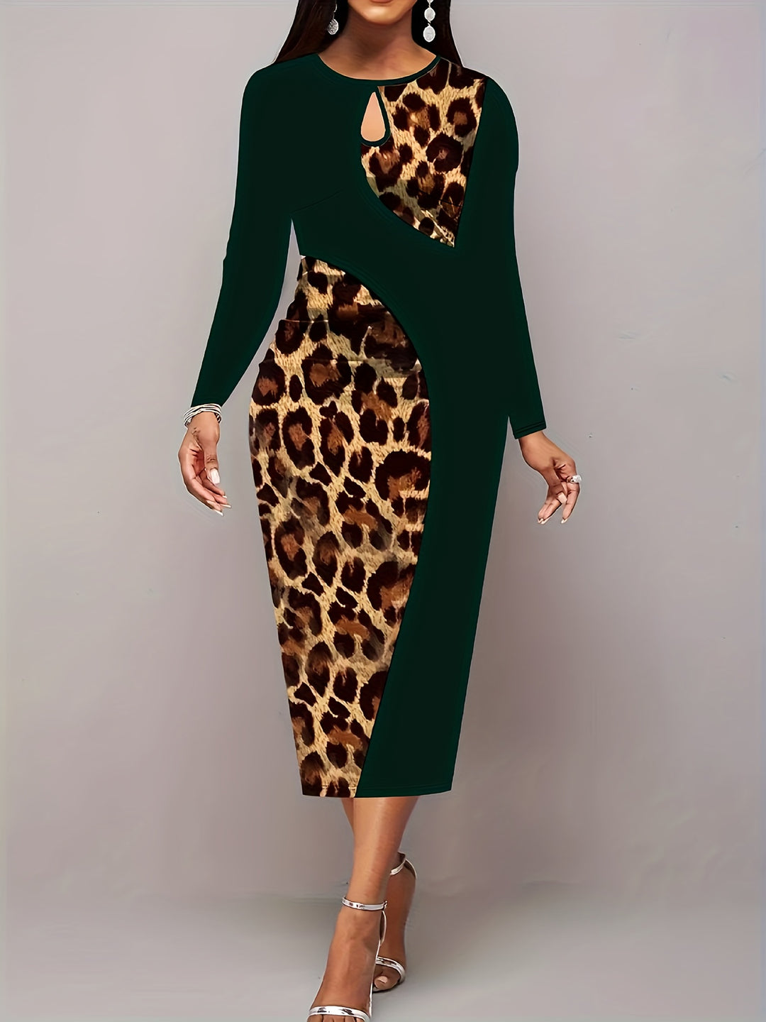 Stylish Plus Size Leopard Print Dress with Cut Out Details and Medium Stretch Fabric