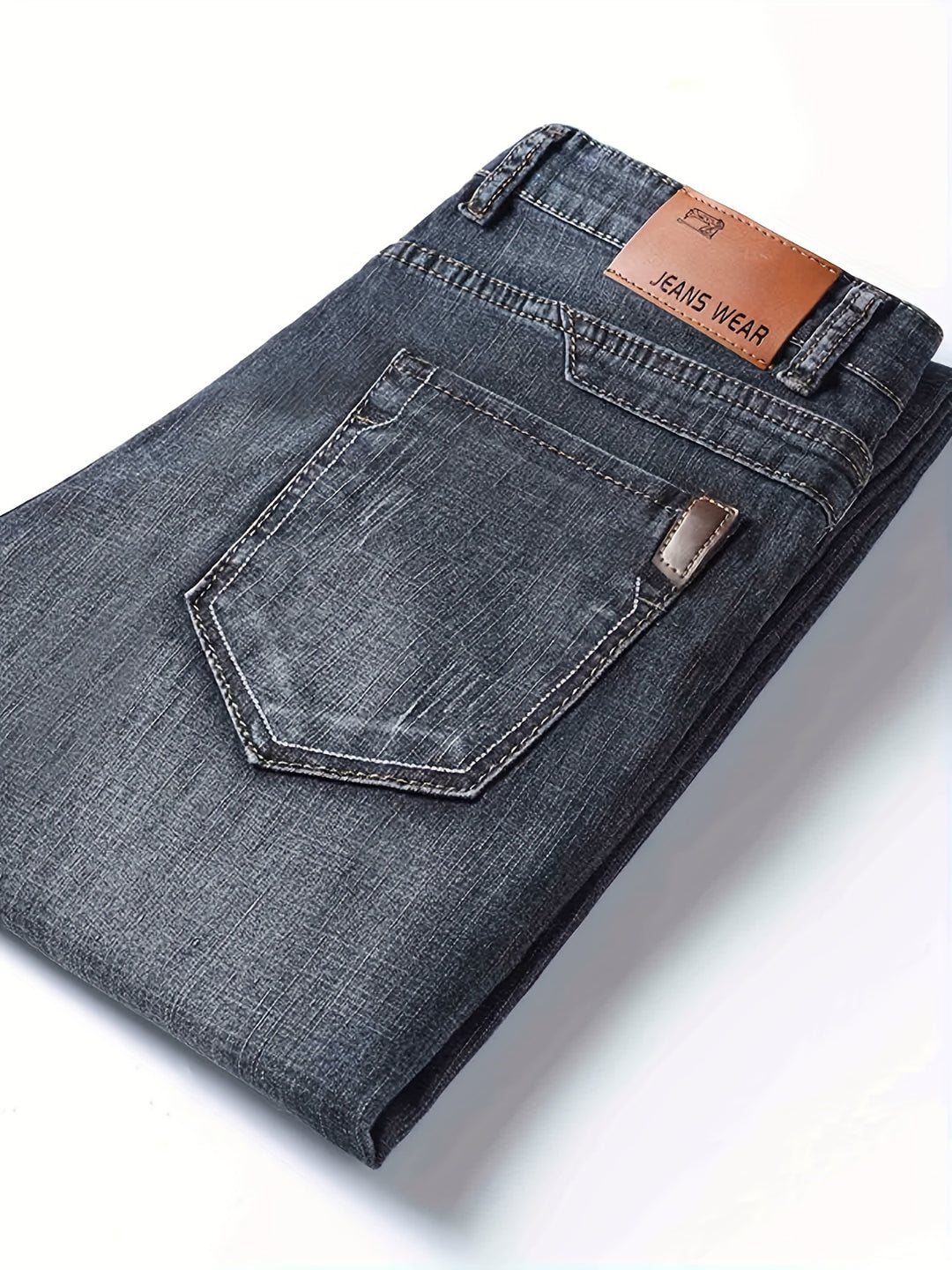 Regular Fit Jeans, Men's Casual Street Style Distressed Medium Stretch Denim Pants For All Seasons