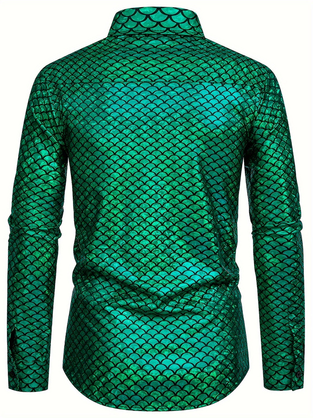 Fish Scales Sequin Men's Trendy Long Sleeve Button Up Shirt, Spring Fall, Party Dress