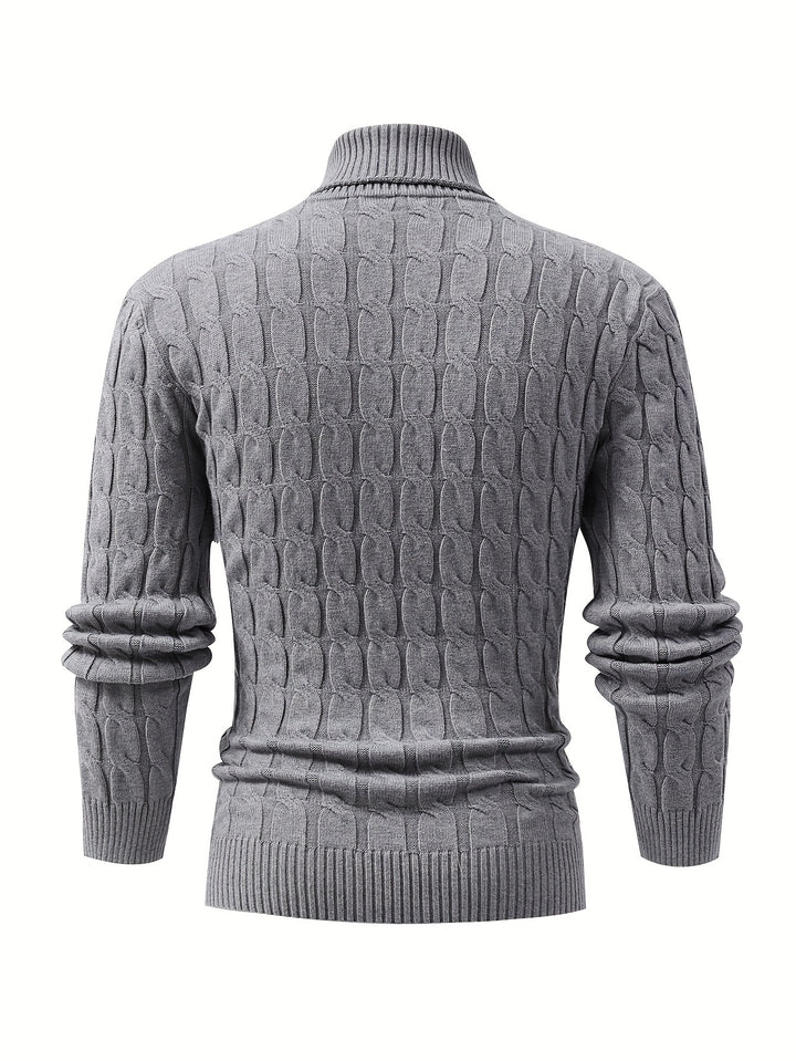 Men's Stylish Stripe Pattern Knitted Pullover, Casual Mid Stretch Breathable Long Sleeve Turtle Neck Top For City Walk Street Hanging Outdoor Activities