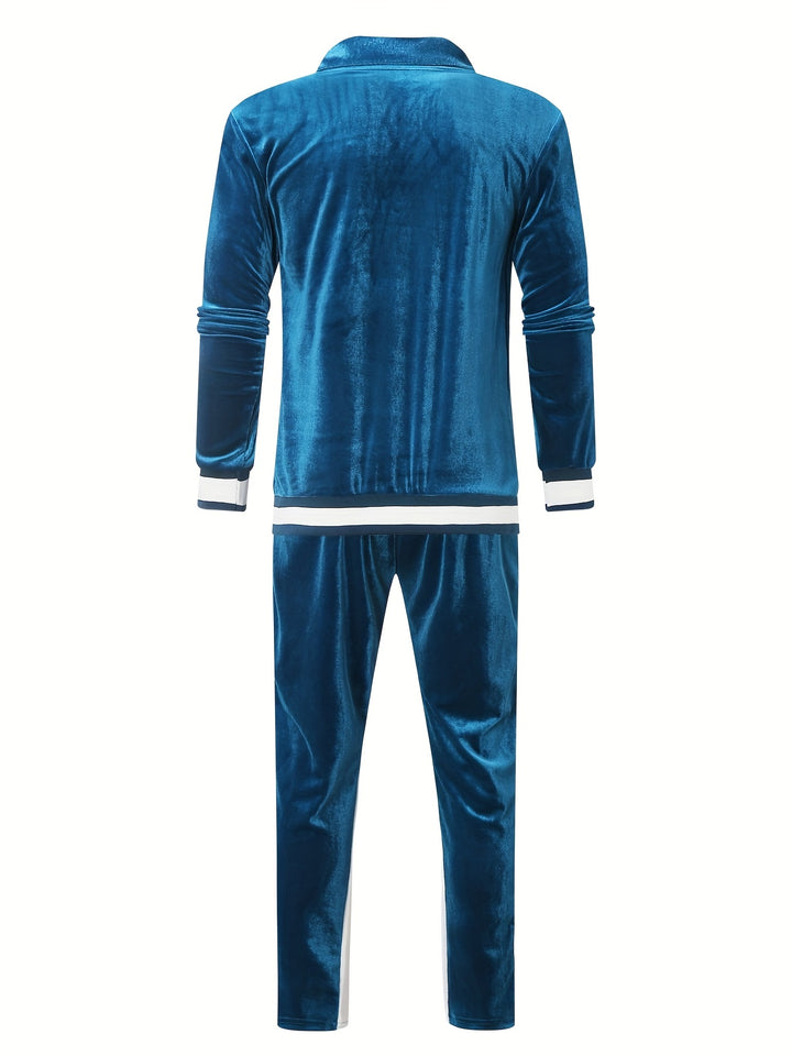 Men's Classic Velvet Athletic Tracksuit Set for Gym and Running
