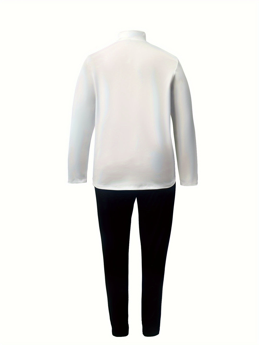 Plus Size Casual Outfits Set, Women's Plus Heart Print Long Sleeve Mock Neck Top & Drawstring Pants Outfits 2 Piece Set