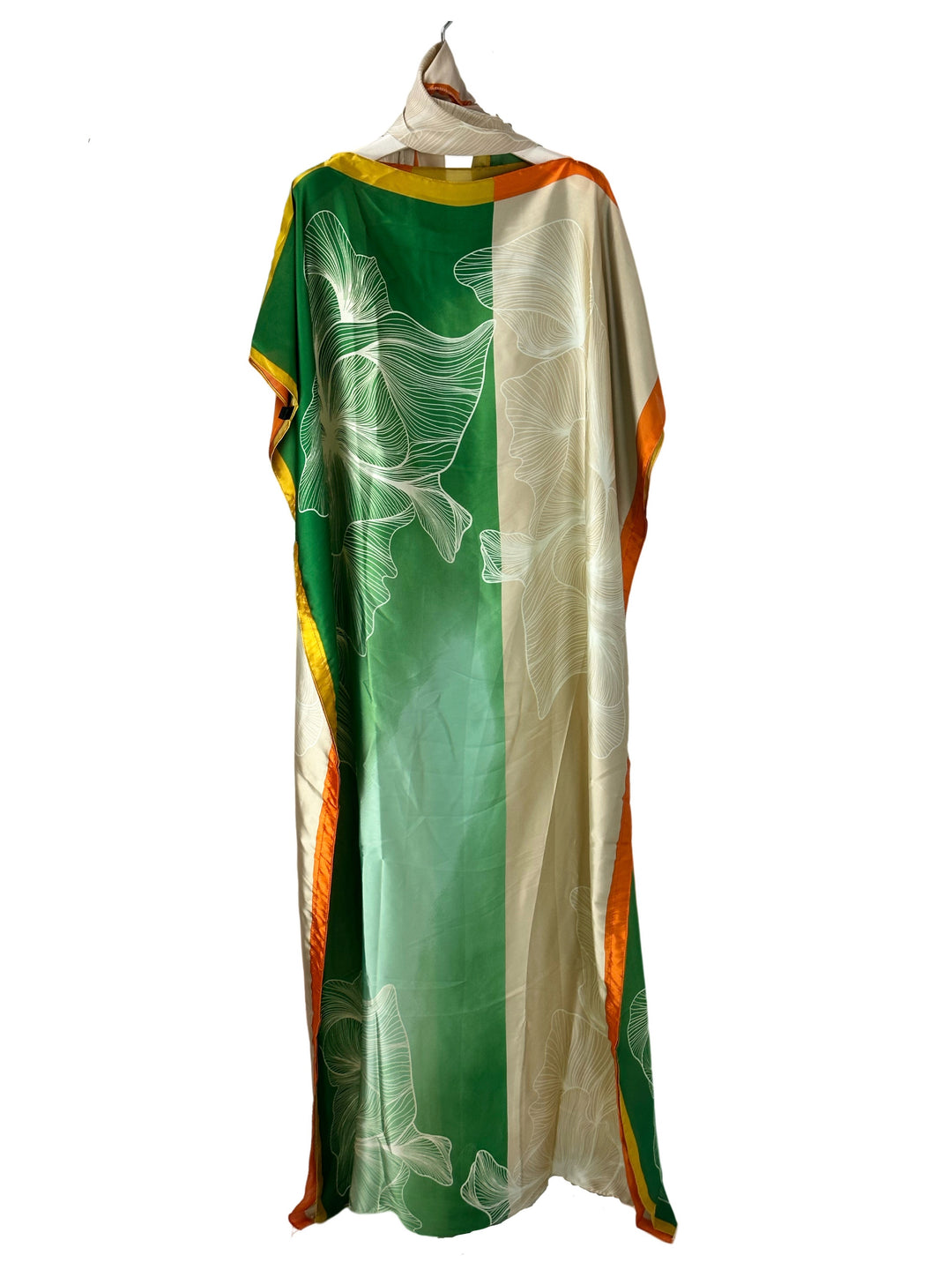 Plus Size Modest Kaftan Dress, Women's Plus Colorblock Floral Print Batwing Sleeve Round Neck Maxi Dress