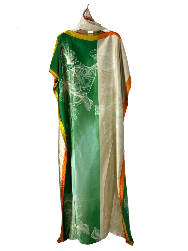 Plus Size Modest Kaftan Dress, Women's Plus Colorblock Floral Print Batwing Sleeve Round Neck Maxi Dress