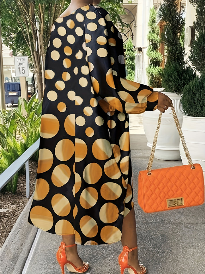 Stylish Polka Dot Dress for Women, Perfect for Casual Wear, Asymmetrical Long Sleeve Design