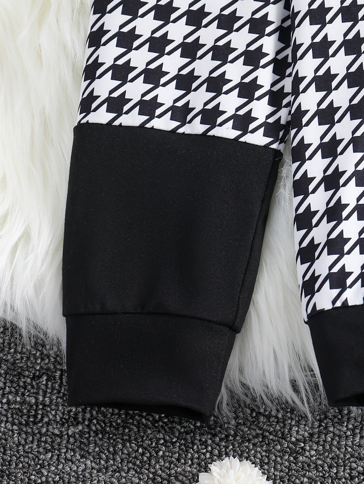 Splicing Houndstooth Pattern Sets 2pcs Girls Hoodies + Jogger Pants Set Spring Fall Gift Sports