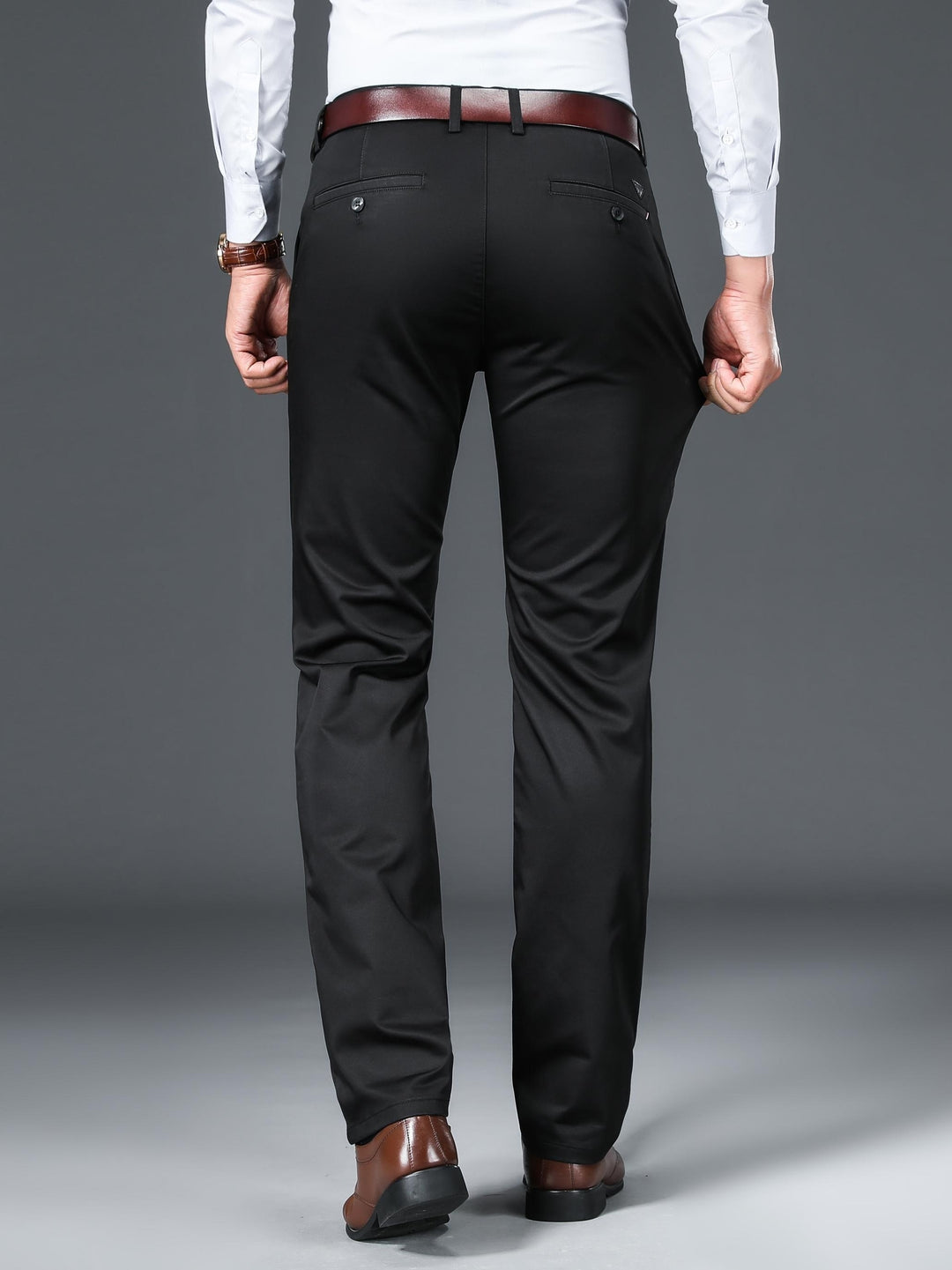 Warm Fleece Dress Pants, Men's Formal Solid Color Stretch Dress Pants For Fall Winter Business
