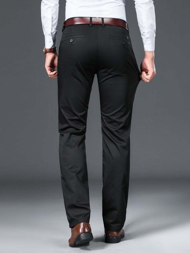 Warm Fleece Dress Pants, Men's Formal Solid Color Stretch Dress Pants For Fall Winter Business