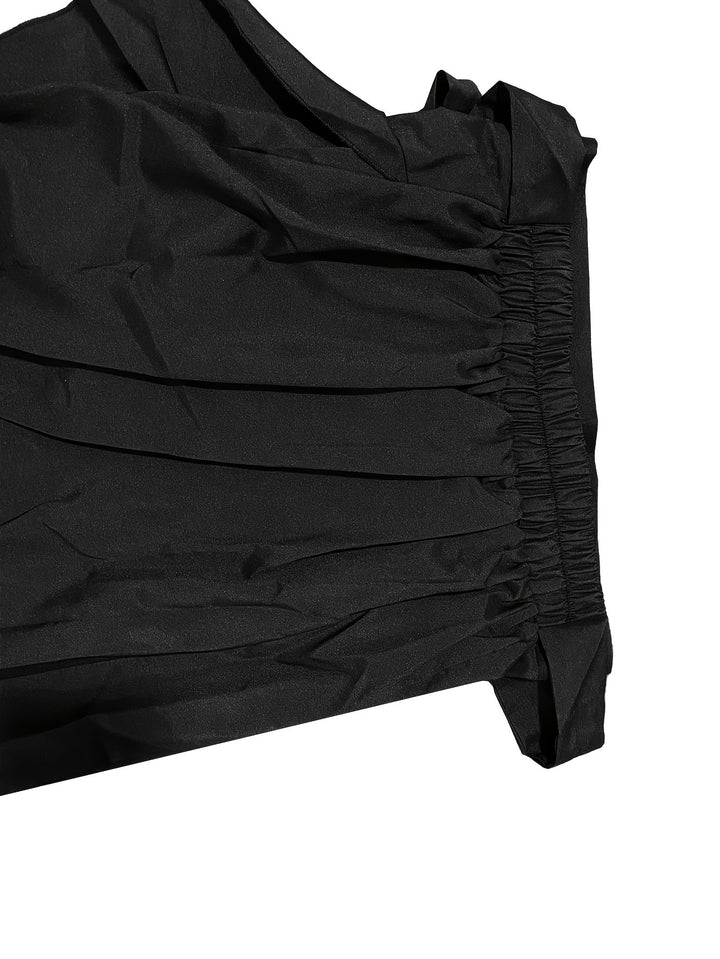 Solid Ruffle Trim Asymmetrical Skirt, Elegant Belted Mermaid Skirt For Spring & Fall, Women's Clothing