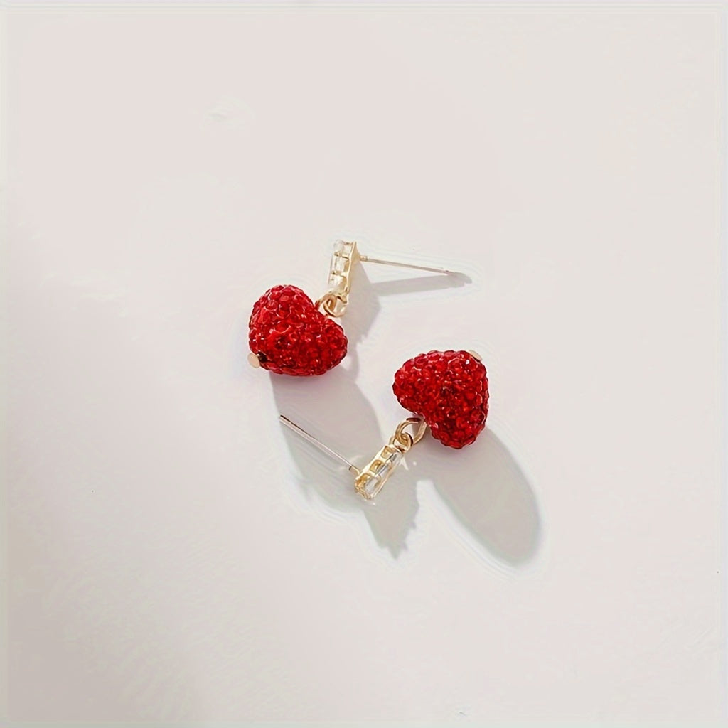 Red Love Earrings Big Red Heart-shaped Imitation Diamond Pendant Light Luxury High-end Earrings Christmas High-end Earrings Gift Jewelry For Women