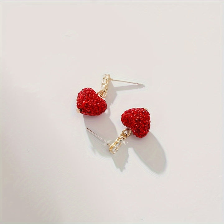 Red Love Earrings Big Red Heart-shaped Imitation Diamond Pendant Light Luxury High-end Earrings Christmas High-end Earrings Gift Jewelry For Women