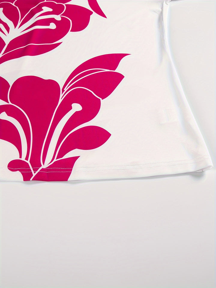 Plus Size Floral Print Two-piece Skirt Set, Crew Neck Long Sleeve Top & High Waist Skirts Outfits, Women's Plus Size Clothing