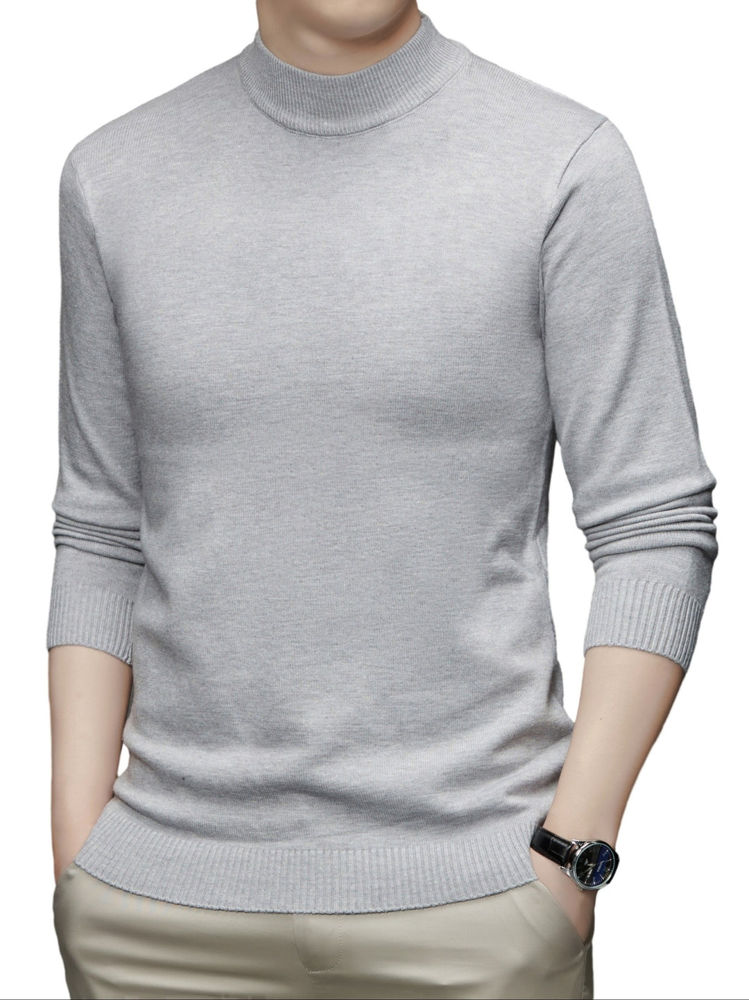 Men's Stylish Solid Knitted Pullover, Casual  Breathable Long Sleeve Turtle Neck Top For City Walk Street Hanging Outdoor Activities