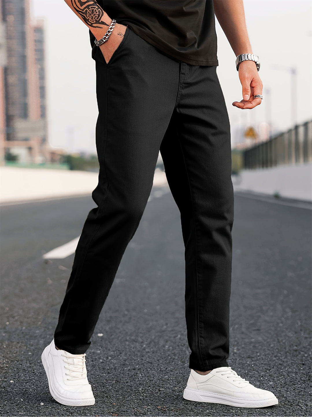 Men's Casual Tapered Trousers Solid Casual Long Cropped Pants Streetwear For Men