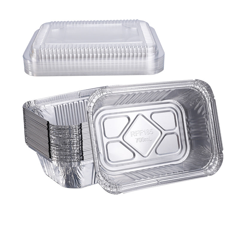 50pcs/Pack, Heavy Duty Disposable Aluminum Rectangular Foil Pans With Lid, Recyclable Tin Food Storage Tray, Ultra Sturdy Containers For Cooking, Baking, Meal Prep, Takeout, 7.3" X 5.2" X 2"