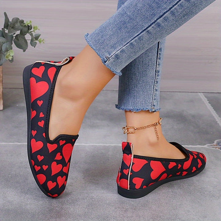 Women's Love Pattern Flat Shoes, Valentine's Day Soft Sole Slip On Shoes, Casual All-Match Daily Flats