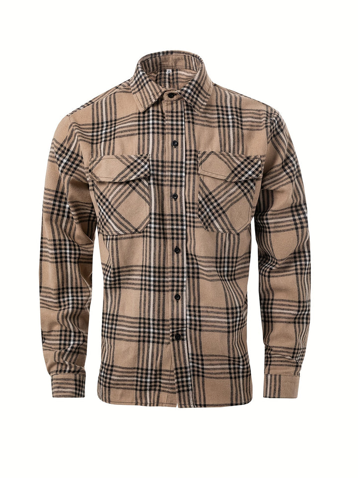 Classic Design Plaid Print Men's Casual Button Up Long Sleeve Shirt, Men's Clothes For Spring Summer Autumn, Tops For Men