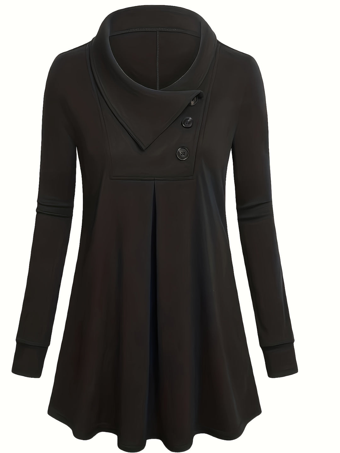 Solid Button Front Pleated Top, Casual Long Sleeve Top For Spring & Fall, Women's Clothing