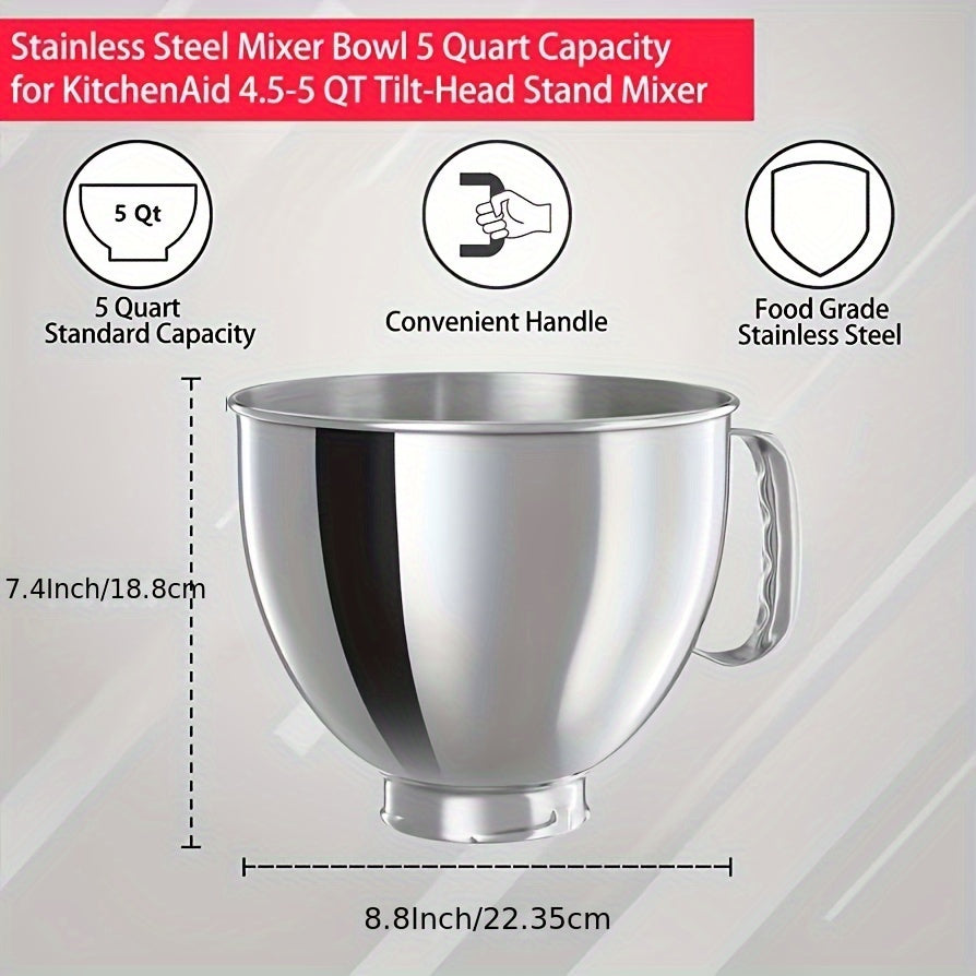 Kitchen Aid Stainless Steel Bowl , Mixer 4.5 And 5 Quart Stainless Steel Bowl,Compatiblewith Kitchenaid Artisan 5KSM125. 5KSM150. 5KSM175. 5KS7580. KSM150.RRK150K45, K45SS, KSM75, KSM90, KSM95, KSM100, KSM103, KSM110