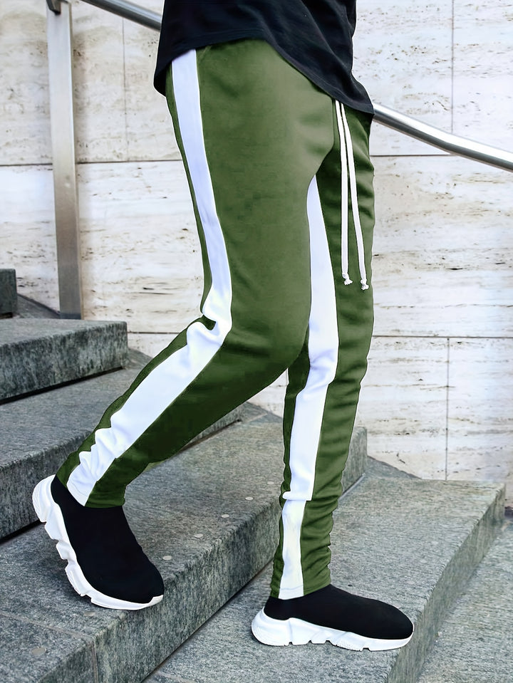 Chic Side-Striped Joggers, Men's Casual Waist Drawstring Sports Pants Sweatpants