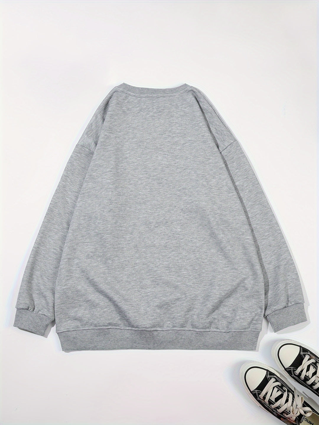 Plus Size Heart Print Sweatshirt, Casual Long Sleeve Crew Neck Pullover Sweatshirt, Women's Plus Size Clothing