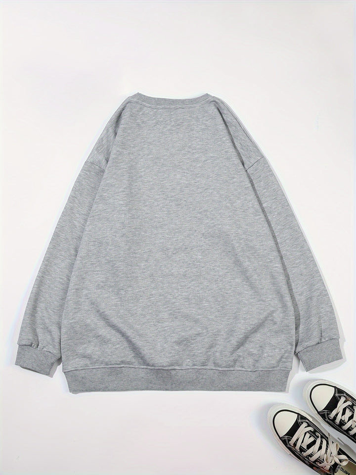 Plus Size Casual Sweatshirt, Women's Plus Fashion Leopard Love Heart Print Long Sleeve Round Neck Sweatshirt