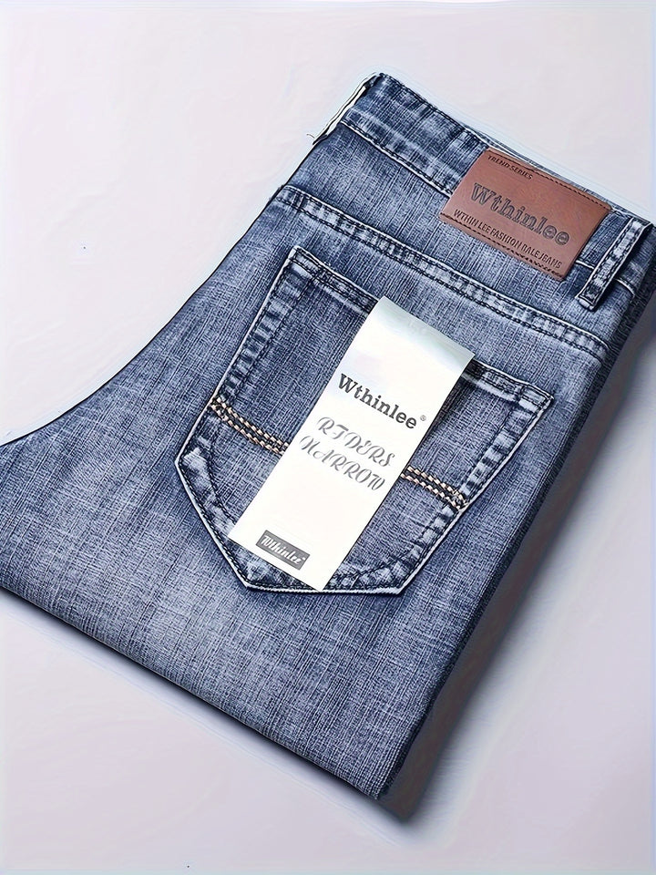 Men's High Quality Straight Leg Jeans For Business, Semi-formal Stretch Denim Pants