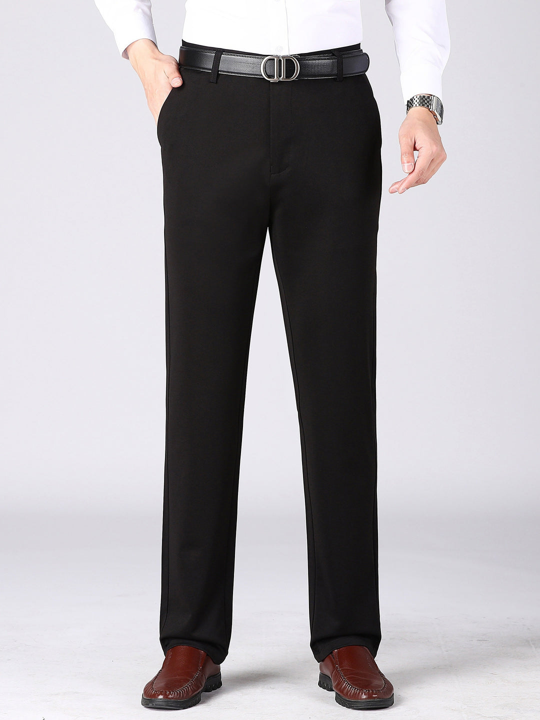 Classic Design Dress Pants, Men's Formal Solid Color Mid Stretch Dress Pants For Spring Summer Business