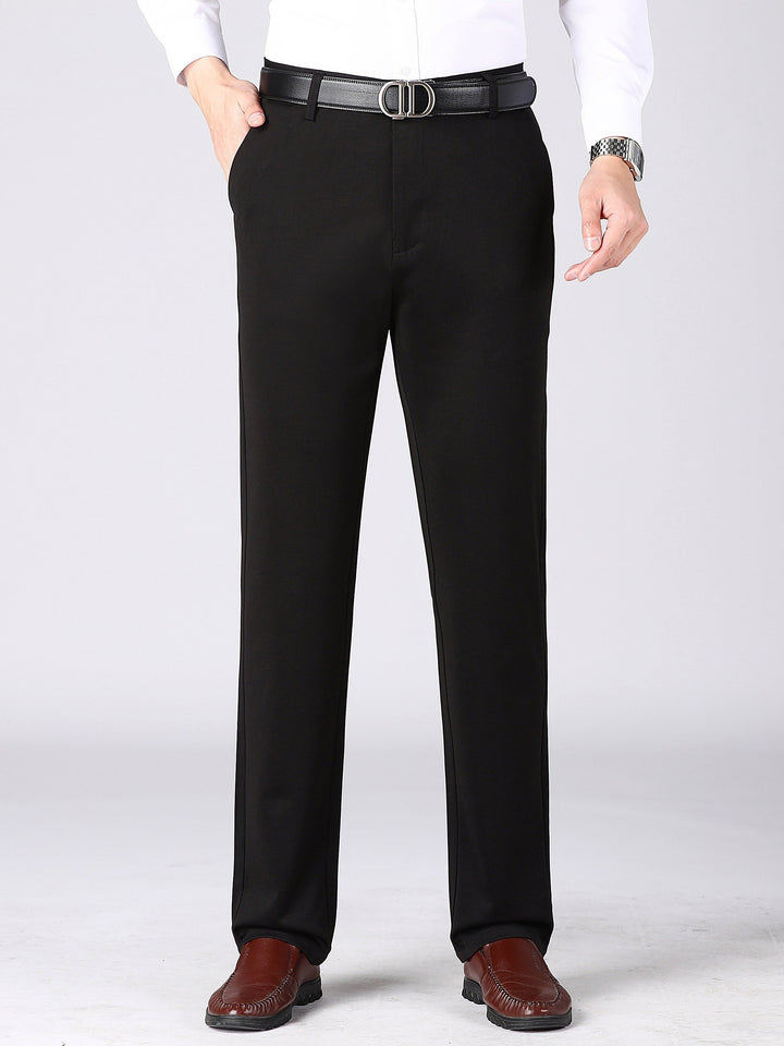 Classic Design Dress Pants, Men's Formal Solid Color Mid Stretch Dress Pants For Spring Summer Business
