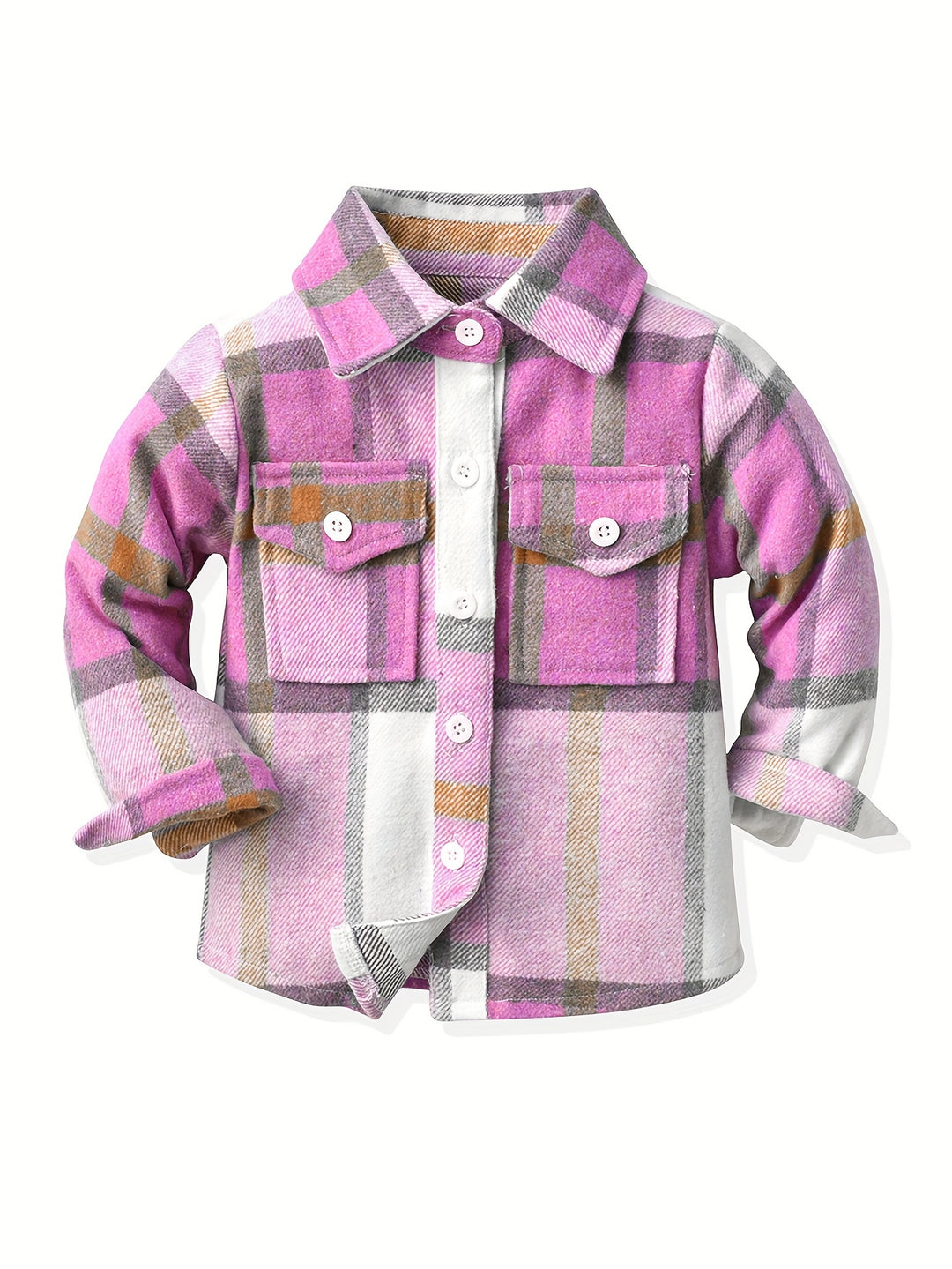 Little Kids Plaid Jacket Stitching Color Long Sleeve Button Down Flannel Preppy Shirt Autumn Coat Outwear For Kid