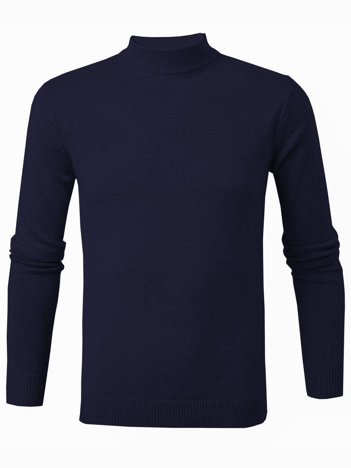 Mock Neck Knitted Slim Solid Sweater, Men's Casual Warm Solid High Stretch Pullover Sweater For Fall Winter