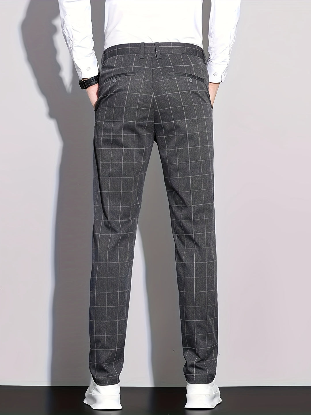 Men's Retro Plaid Slacks, Semi-formal Dress Pants For Business Banquet