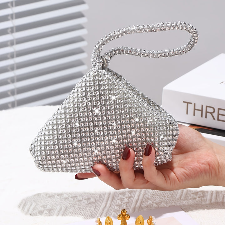 Glitter Rhinestone Evening Bag, Luxury Triangle Clutch Purse, Sparkly Handbag For Wedding Party Prom Banquet