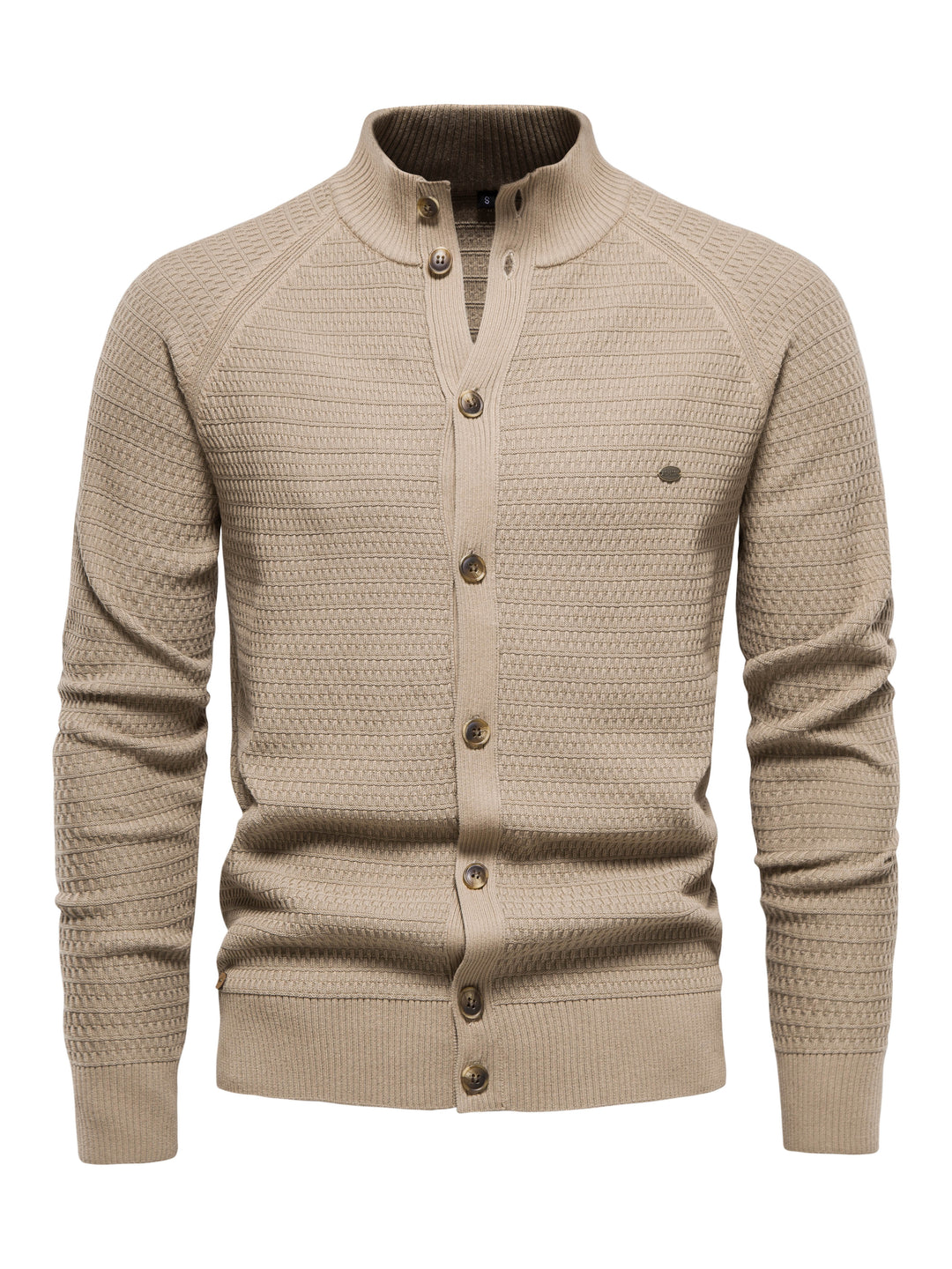 Men's Classic Design Knitted Cardigan Cotton Blend Button Mock Neck Sweater