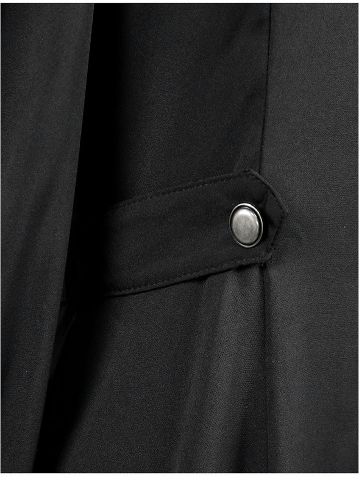 Solid Double Breasted Pea Coat, Belted Buckle Spring Mid-Long Lapel Outerwear, Women's Clothing