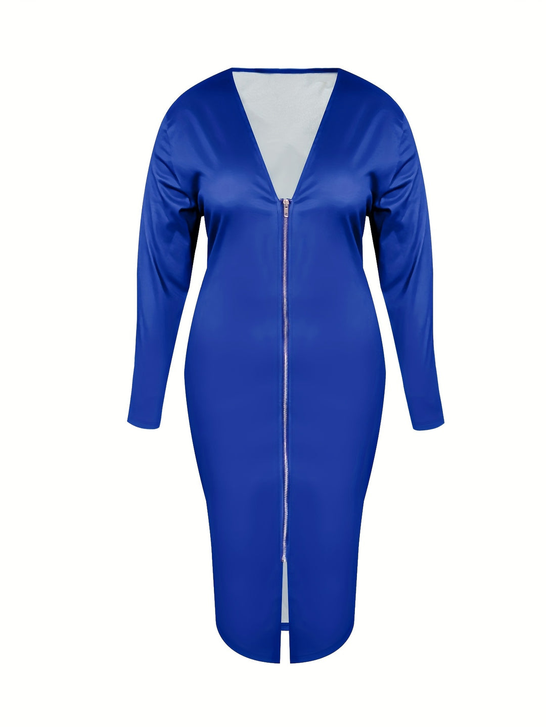 Stylish Plus Size Bodycon Dress with Zip Front and V Neck, Perfect for Casual Wear - Women's Plus Size Clothing
